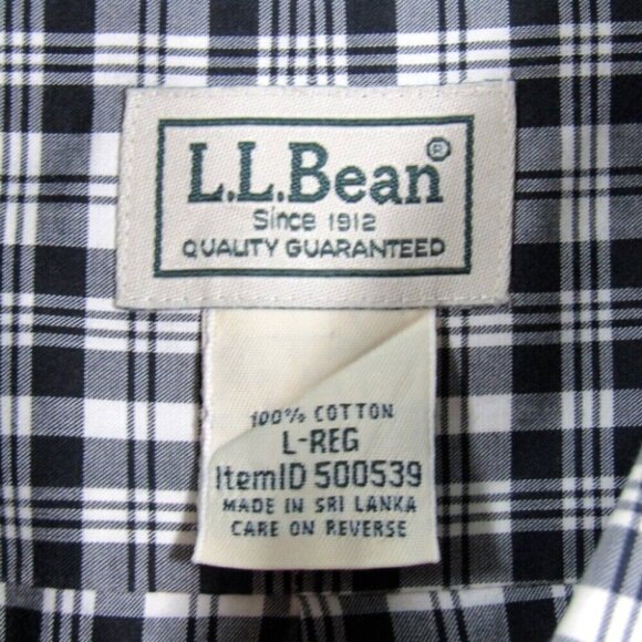 LL Bean Wrinkle Free Black White Plaid Button Down Shirt Size L Traditional Fit - Picture 6 of 9